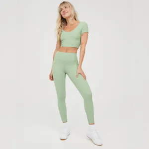 OFFLINE By Aerie Goals 7/8 Length Ribbed Legging in Ticket Green Size M thumbnail 3