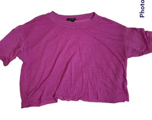 Out From Under Urban Outfitters Magenta Pink Cropped Raw Hem Tee Shirt‎ Medium thumbnail 1