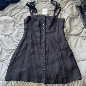 Forever 21 NWT  Black Linen Button-Front Dress - M thumbnail 5