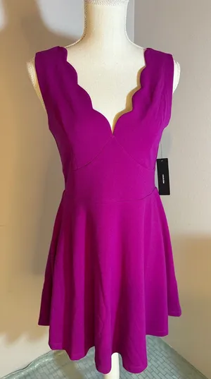 Lulu's Fuchsia Scallop V-Neck Mini Dress thumbnail 1