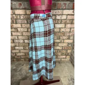 skirt plaid A-line blue brown red metal zipper 1950s thumbnail 5