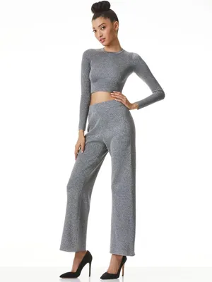 Alice + Olivia Ciara Silver Metallic Cropped Sweater Top Size Small Glam Y2K thumbnail 3