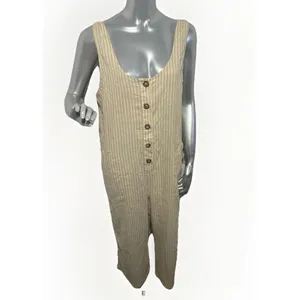 Marine Layer Striped Jumpsuit Womens Small Tan White Hemp Blend Coastal Wide Leg thumbnail 7