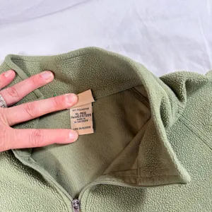 LL Bean womens green 1/4 zip fleece jacket, arm zip pocket. Size XL-reg outdoors thumbnail 3