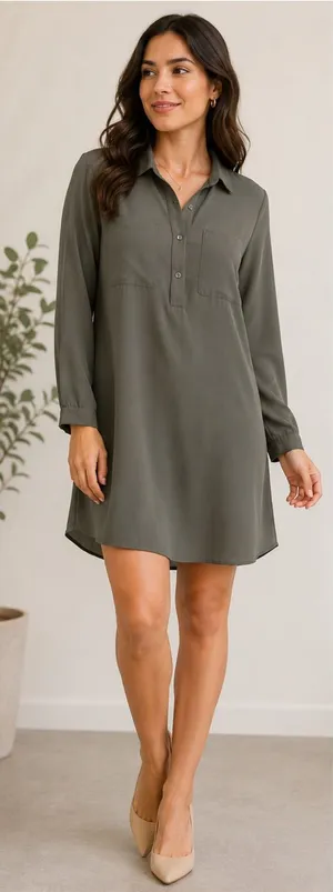 Forever 21 Olive Green Collared Mini Shirt Dress thumbnail 1