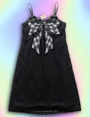 Size Small Y2K‎ Sequin Bow Checker Mini Dress Black thumbnail 1