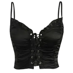 Cider NWT Lace Up Bustier Corset Eyelet Detail Smock Crop Top Adjustable Strap M Black thumbnail 2