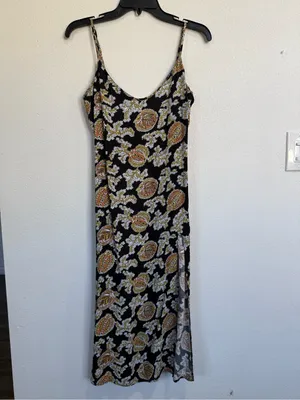 Reformation Floral Paisley Midi Dress High Side Slit Boho Slip Dress Size 8 thumbnail 2