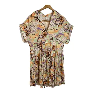 Uncle Frank Unique Print Collared Short Sleeve Tiered Mini Dress. ‎ S /M thumbnail 8