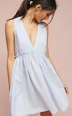 Anthropologie Floreat Loved By Cotton Silk Sleeveless Light Blue Lace Slip Dress thumbnail 1