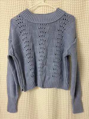 Free People Bell Song Texture-Knit Sweater Vintage Blue Periwinkle Medium thumbnail 2