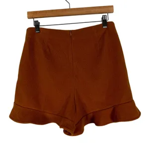 NWT Very J Fleece High Rise Ruffle Shorts Brown Earthy Minimalist Size M thumbnail 3