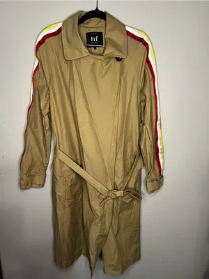 Zara TRF Beige Striped Belted Beige Trench Coat Utility Streetwear Duster Jacket thumbnail 2