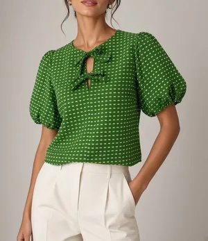 Kate Spade New York x Target Green Dot Puff Sleeve Blouse, Sz S thumbnail 1