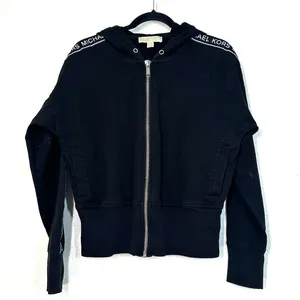 M black Michael Kors zip-up hoodie hood signature logo tape stripe MK Sweatshirt thumbnail 2
