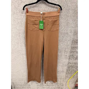 Halara Women Pants M Brown High Waisted Wide Leg Button Front Pockets Stretch thumbnail 3