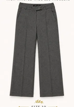 Larry Levine High-Waisted Wide Leg Trousers Size 10 Dark Gray Herringbone thumbnail 1