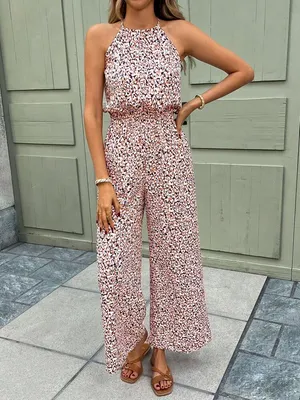 ✨ Boho Floral Halter Jumpsuit • Wide Leg • Size S 🌸 thumbnail 3