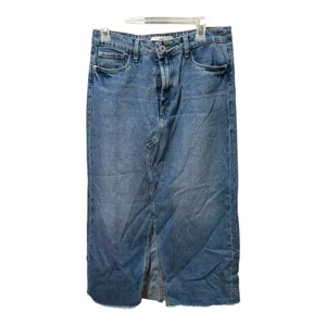 Women's Denim Maxi Skirt‎ Blue Jean Front Slit Raw Hem Y2K 90s Grunge thumbnail 8