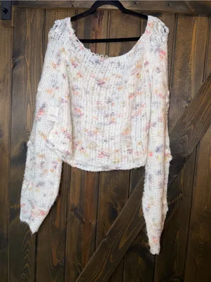 Free People Ivory Combo Sunset Cloud Cropped Sweater Boho‎ Fairycore XL thumbnail 5