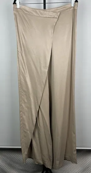 Zara Woman SS23 Tan Satin Effect Blend Drape Pareo Wide Leg Pants Ecru Size‎ L thumbnail 1
