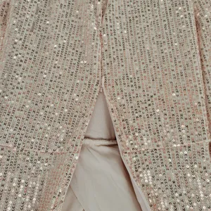Sublime Sequined Gown S Pink Faux Wrap Long Puff Sleeve Tigh Slit Party Wedding thumbnail 11