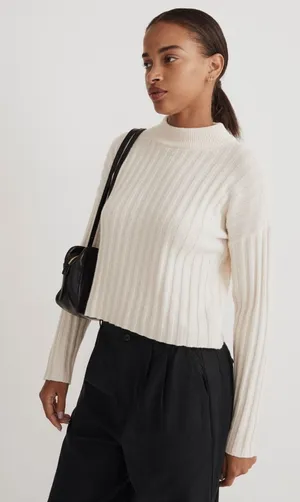 MADEWELL Levi Wool Long Sleeve Crop Sweater Pullover Top thumbnail 1