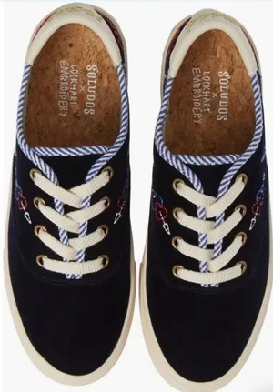 Soludos Velvet Paris Platform Sneakers In Navy Size 9 $169 Extra Shoe Strings‎ thumbnail 1