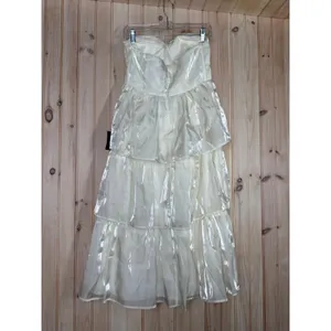 NWT Lulus Com-pleat-ly Charming Ivory Organza Tiered Strapless Midi Dress Sz M thumbnail 4