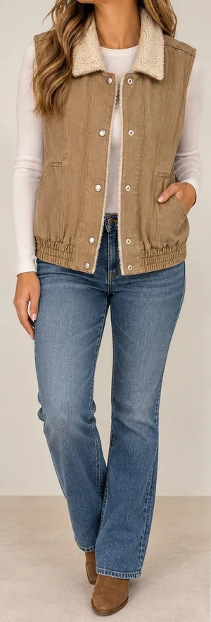 BKE Sherpa Lined Utility Vest M Tan Western Workwear Ranch Chore thumbnail 1