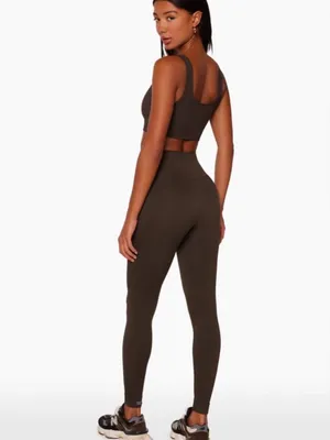 SET ACTIVE SculptFlex Chocolate Brown Ribbed Leggings + Sports Bra Set thumbnail 2