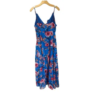 Lulus‎ Tropical Skies Blue Floral Maxi Dress Wedding Guest Side Slit Size L thumbnail 2