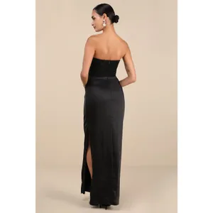 NWT Lulus Mella Black Mixed Media Strapless Maxi Dress Bridesmaid Banquet Sz XS thumbnail 3