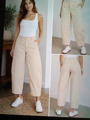 Maeve Light Beige Trousers Cotton Blend Cropped Barrel Leg Vacation Womens 14 thumbnail 2