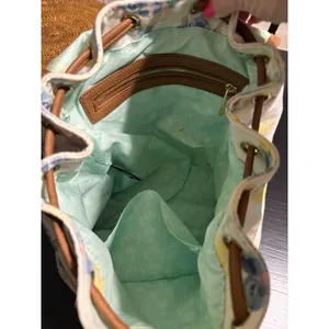 Disney Loungefly Stitch Floral Canvas Mini Backpack Cream Faux Leather Trim thumbnail 6