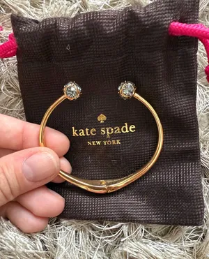 Kate Spade New York Hinge Cuff Bangle Bracelet Gold Grey Gems thumbnail 1