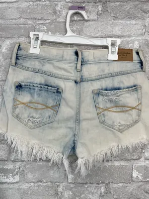 Abercrombie & Fitch light blue distressed denim cut-off shorts thumbnail 2