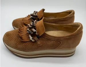 Softwaves Cadie Platform Suede Loafers Womens 38 Tan Chain Wedge Shoes 7-7.5 thumbnail 1