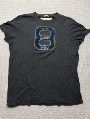 Abercrombie & Fitch Muscle Fit T-Shirt Gray Chenille Varsity Patch Size M thumbnail 1