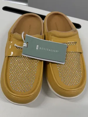 Revitalign Siesta Slide Gem Cornsilk Yellow Rhinestone Mules Size 10B thumbnail 1