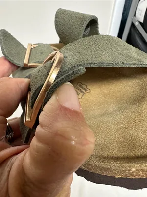 Olive Double-Buckle Slide Sandals with Rose-Gold Buckles Leather thumbnail 7
