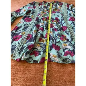RD + Koko Anthropologie Blue Long Sleeved Teal Floral Printed Top” thumbnail 8