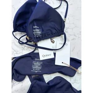 NWT Quince Deep Navy Italian Triangle Bikini Top & Low Rise Bottom Set Small thumbnail 3