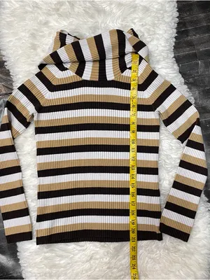 J Crew Brown Tan Striped Fold Over Turtleneck Ribbed Sweater Alt Y2k Fall Chic thumbnail 4
