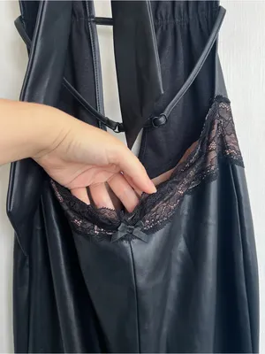 I AM GIA • Astora Maxi Dress black faux leather illusion lace plunge halter sexy thumbnail 12