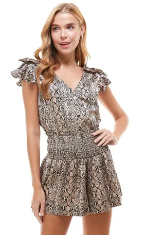 The Clothing Exchange Company | Snake Print Button Down Top | S | Brown | Sample Sale | CT7495 thumbnail 1