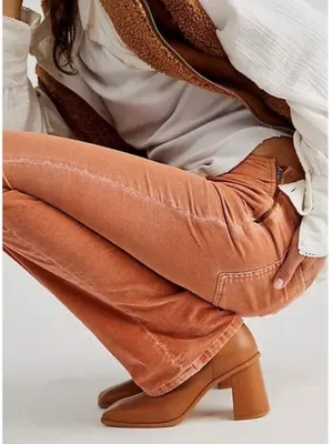 Free People We The Free Pants Size 27 Cognac Brown Corduroy‎ Slim Flare Western Forest Fairy thumbnail 2