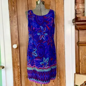 Vintage Rainbow Jo Tropical Vibrant Floral Hawaiian Resort Dress Sz Medium💛 thumbnail 14