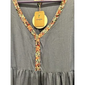 NWT Umgee USA Blue Floral Trim V Neck Button Front Babydoll Dress Size L Boho‎ thumbnail 8