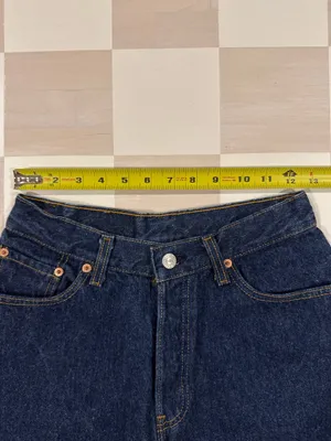 vintage 90s levi’s 501 red tab dark wash high waisted denim cutoff shorts USA thumbnail 7